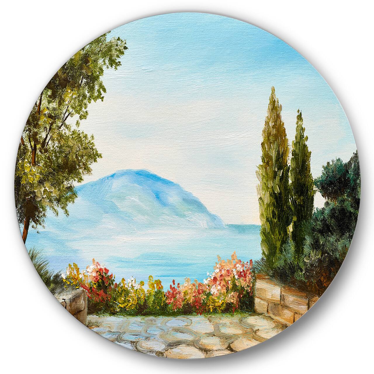 Designart - Mountains View By The Sea Side - Nautical & Coastal Metal Circle Wall Art